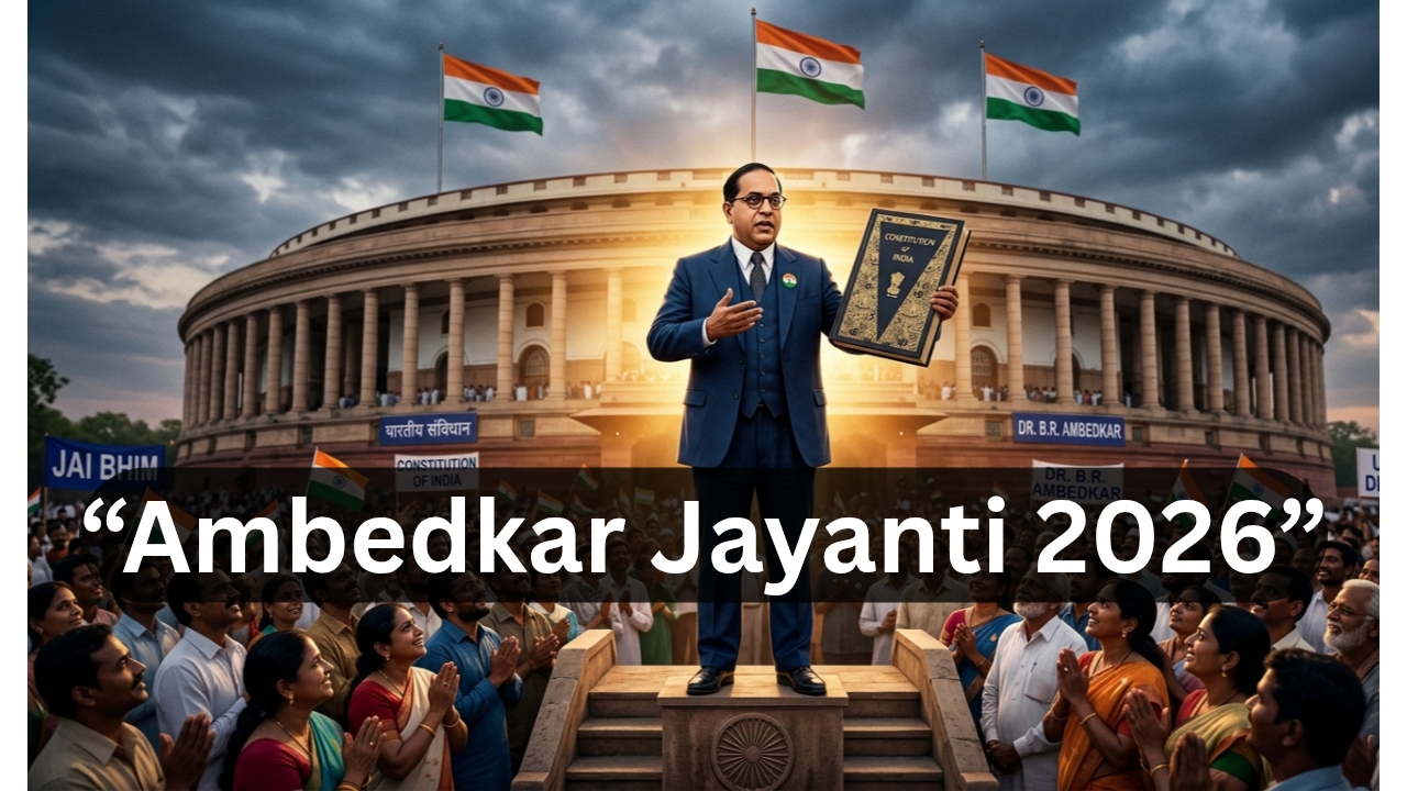 Dr. B. R. Ambedkar with Indian Constitution in front of Parliament on Ambedkar Jayanti 2026