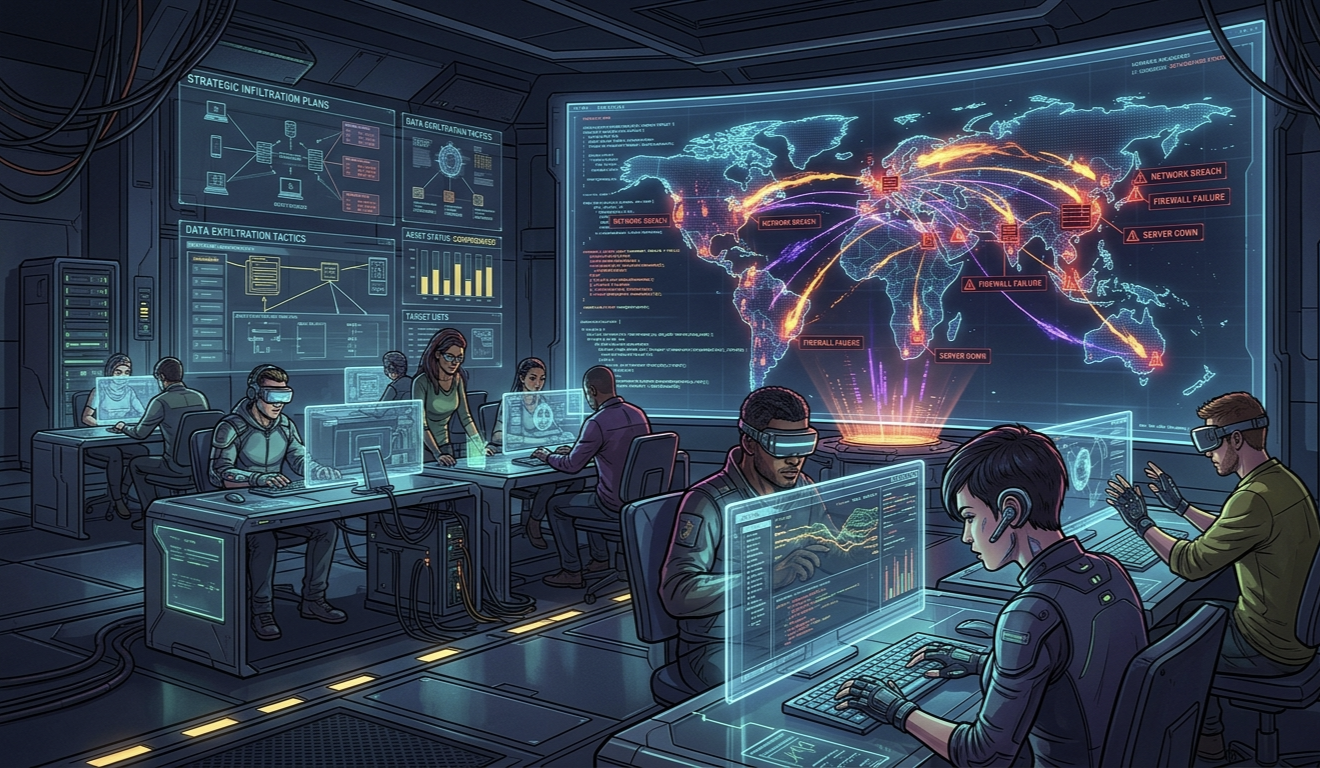 "ईरान और अमेरिका‑इज़राइल युद्ध में साइबर हमले, डिजिटल मैप और कंप्यूटर स्क्रीन पर सैन्य रणनीति का चित्रण"