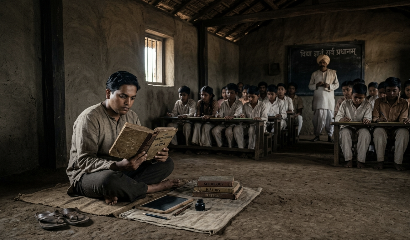 Young Dr. B. R. Ambedkar facing struggle in school during childhood in India
