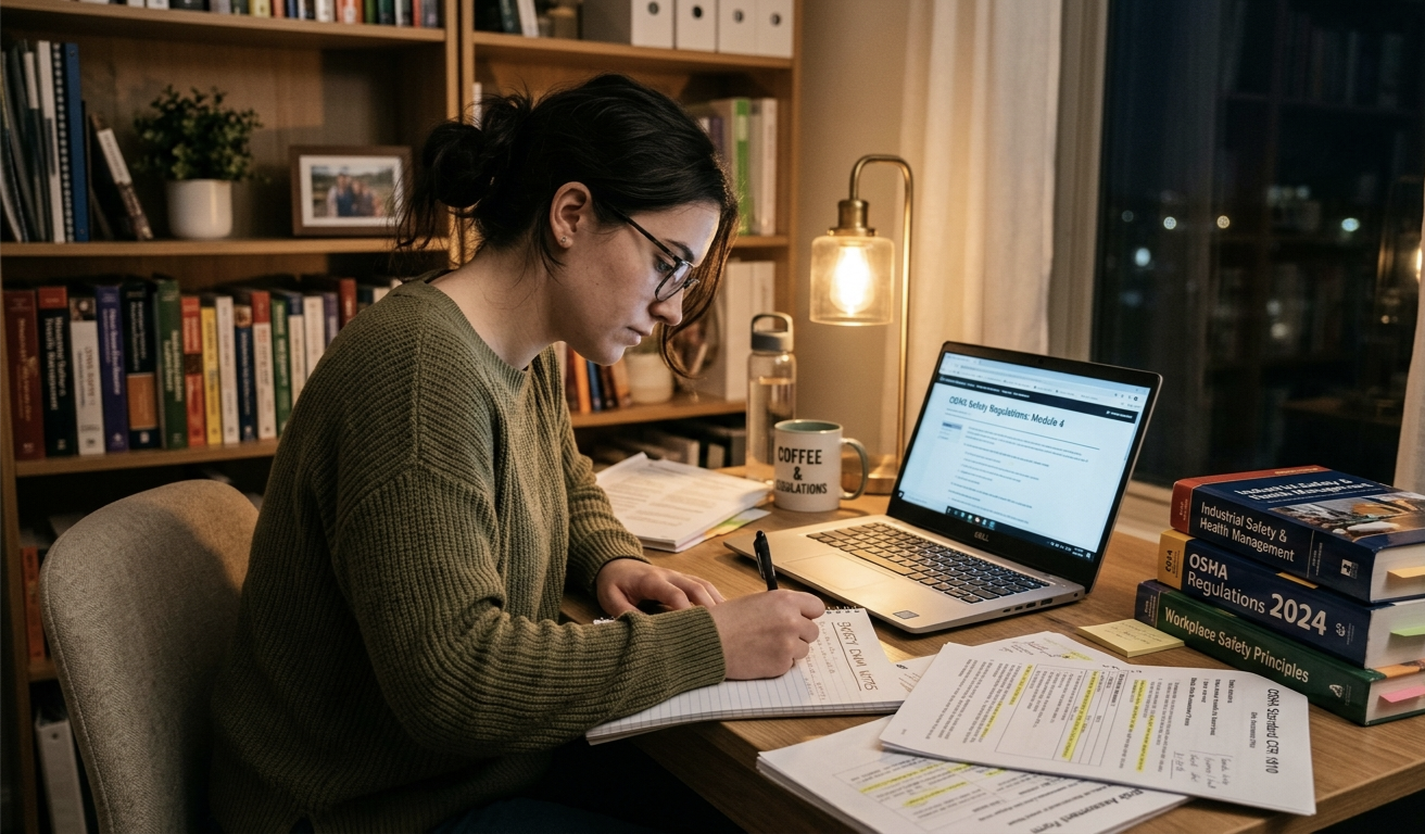 NEBOSH exam preparation student study setup