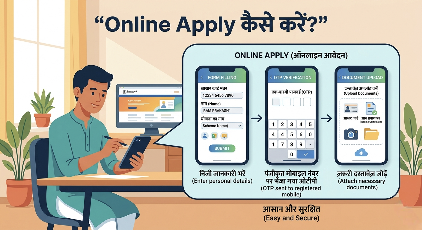 मोबाइल से PM Vishwakarma Yojana के लिए ऑनलाइन आवेदन प्रक्रिया दिखाता हुआ व्यक्ति